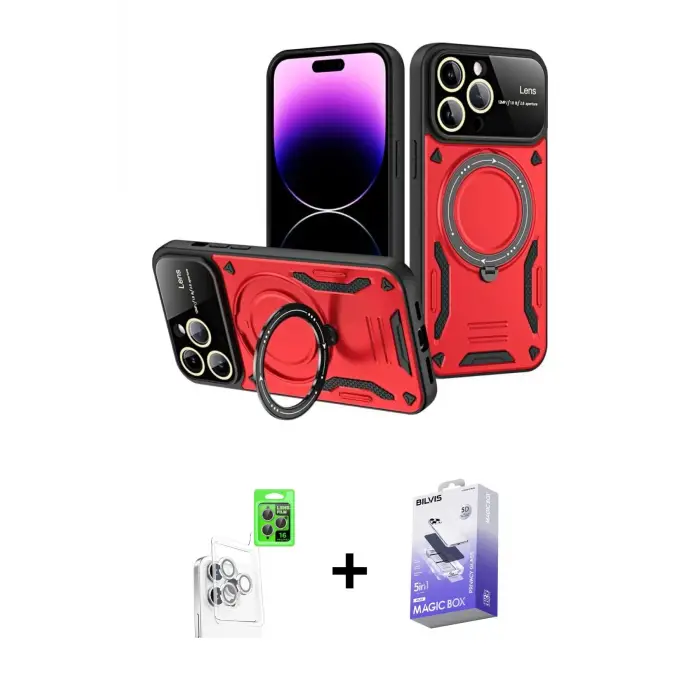 ieg™ iPhone 16 Pro Max Kılıf Kıvılcım Modern Serisi - Siyah Bilvis 5in1 5D Magic Hayalet Cam Ekran Koruyucu + Raze Metal Kamera Lens - BZ