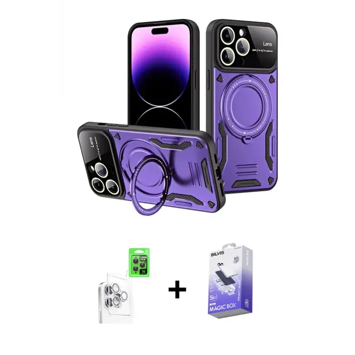 ieg™ iPhone 16 Pro Max Kılıf Kıvılcım Modern Serisi - Siyah Bilvis 5in1 5D Magic Hayalet Cam Ekran Koruyucu + Raze Metal Kamera Lens - BZ