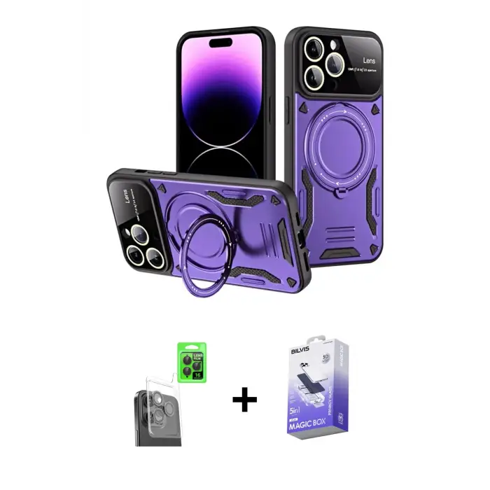 ieg™ iPhone 16 Pro Max Kılıf Kıvılcım Modern Serisi - Siyah Bilvis 5in1 5D Magic Hayalet Cam Ekran Koruyucu + Raze Metal Kamera Lens - SH