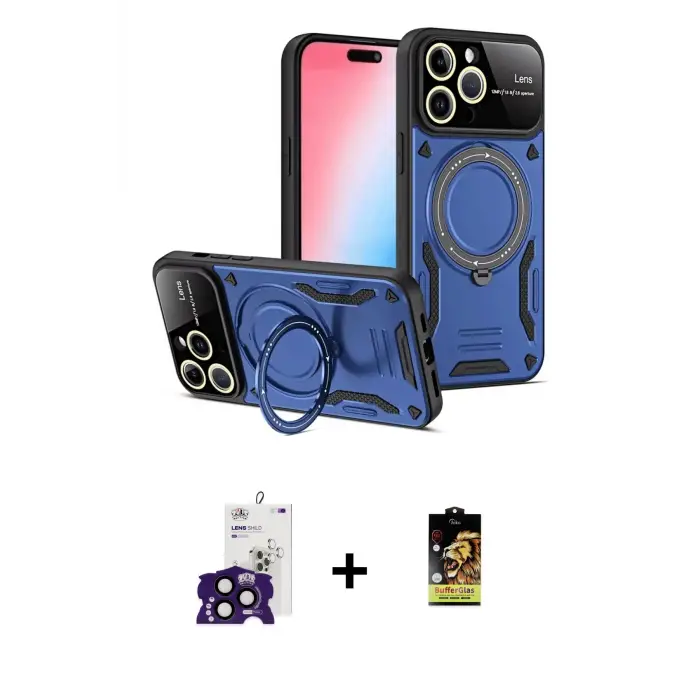 ieg™ iPhone 16 Pro Max Kılıf Kıvılcım Modern Serisi - Siyah Buffer Cam Ekran Koruyucu + Bilvis Titan Kamera Lens - SH