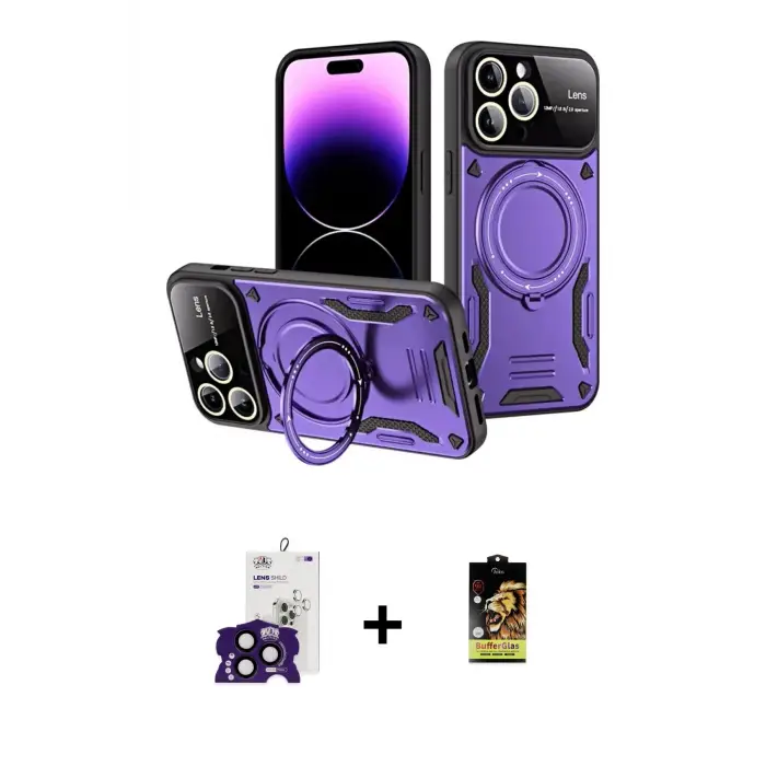 ieg™ iPhone 16 Pro Max Kılıf Kıvılcım Modern Serisi - Siyah Buffer Cam Ekran Koruyucu + Bilvis Titan Kamera Lens - SH
