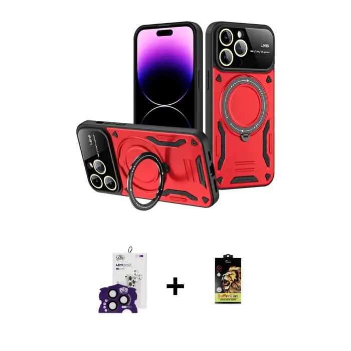 ieg™ iPhone 16 Pro Max Kılıf Kıvılcım Modern Serisi - Siyah Buffer Cam Ekran Koruyucu + Bilvis Titan Kamera Lens - SH