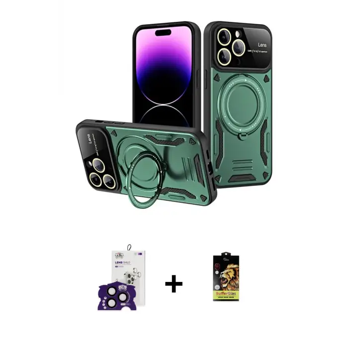 ieg™ iPhone 16 Pro Max Kılıf Kıvılcım Modern Serisi - Siyah Buffer Cam Ekran Koruyucu + Bilvis Titan Kamera Lens - SH