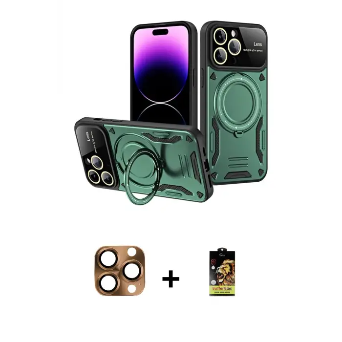 ieg™ iPhone 16 Pro Max Kılıf Kıvılcım Modern Serisi - Siyah Buffer Cam Ekran Koruyucu + Pers Alüminyum Kamera Lens - CLTM