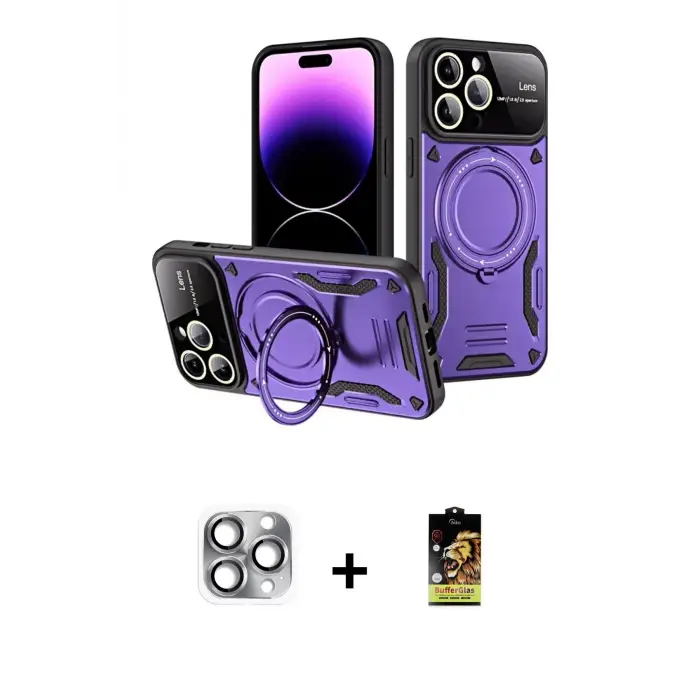 ieg™ iPhone 16 Pro Max Kılıf Kıvılcım Modern Serisi - Siyah Buffer Cam Ekran Koruyucu + Pers Alüminyum Kamera Lens - GI