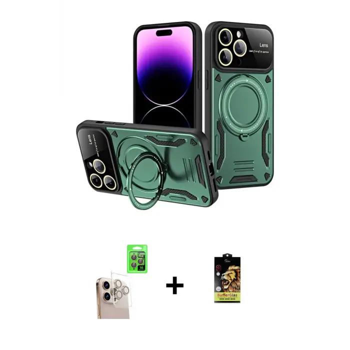 ieg™ iPhone 16 Pro Max Kılıf Kıvılcım Modern Serisi - Siyah Buffer Cam Ekran Koruyucu + Raze Metal Kamera Lens - NLGY
