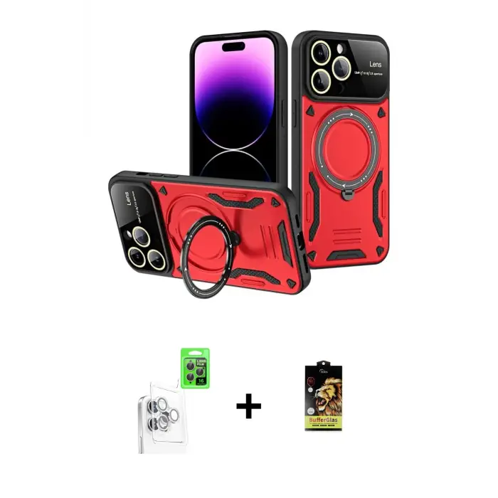 ieg™ iPhone 16 Pro Max Kılıf Kıvılcım Modern Serisi - Siyah Buffer Cam Ekran Koruyucu + Raze Metal Kamera Lens - BZ
