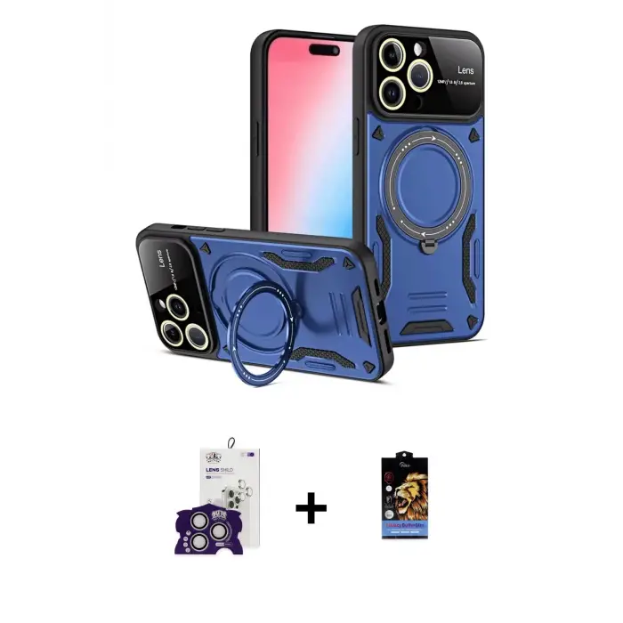 ieg™ iPhone 16 Pro Max Kılıf Kıvılcım Modern Serisi - Siyah Buffer Hayalet Cam Ekran Koruyucu + Bilvis Titan Kamera Lens - GS