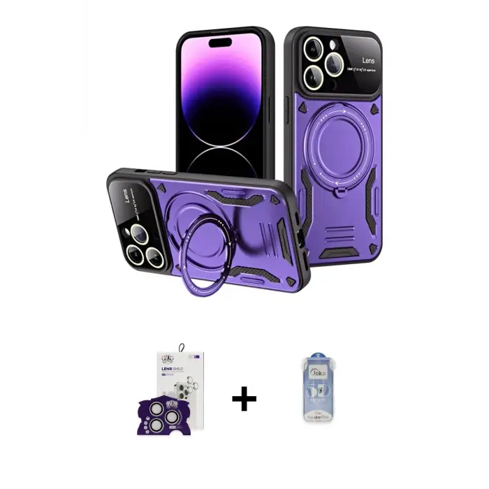 ieg™ iPhone 16 Pro Max Kılıf Kıvılcım Modern Serisi - Siyah Joko Magic 5D Cam + Bilvis Titan Kamera Lens - GS