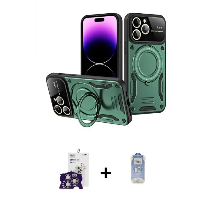ieg™ iPhone 16 Pro Max Kılıf Kıvılcım Modern Serisi - Siyah Joko Magic 5D Cam + Bilvis Titan Kamera Lens - GS