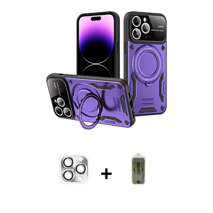 ieg™ iPhone 16 Pro Max Kılıf Kıvılcım Modern Serisi - Siyah Joko Magic 5D Hayalet Cam + Pers Alüminyum Kamera Lens - GS