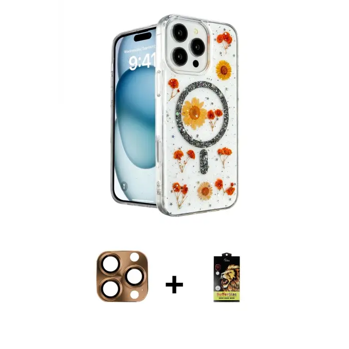 ieg™ iPhone 16 Pro Max Kılıf Kozmos Doku - Siyah Buffer Cam Ekran Koruyucu + Pers Alüminyum Kamera Lens - CLTM
