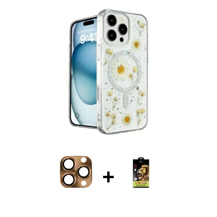 ieg™ iPhone 16 Pro Max Kılıf Kozmos Doku - Siyah Buffer Cam Ekran Koruyucu + Pers Alüminyum Kamera Lens - CLTM