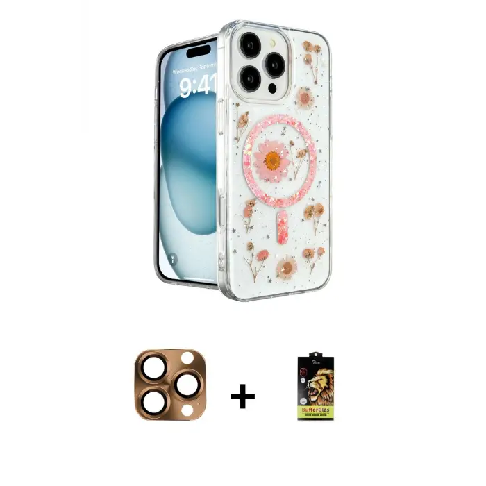 ieg™ iPhone 16 Pro Max Kılıf Kozmos Doku - Siyah Buffer Cam Ekran Koruyucu + Pers Alüminyum Kamera Lens - CLTM