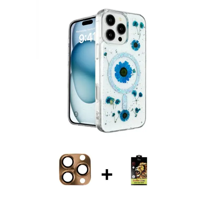 ieg™ iPhone 16 Pro Max Kılıf Kozmos Doku - Siyah Buffer Cam Ekran Koruyucu + Pers Alüminyum Kamera Lens - CLTM