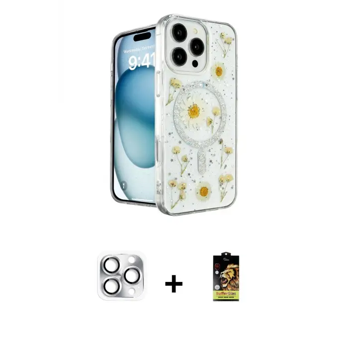 ieg™ iPhone 16 Pro Max Kılıf Kozmos Doku - Siyah Buffer Cam Ekran Koruyucu + Pers Alüminyum Kamera Lens - GS