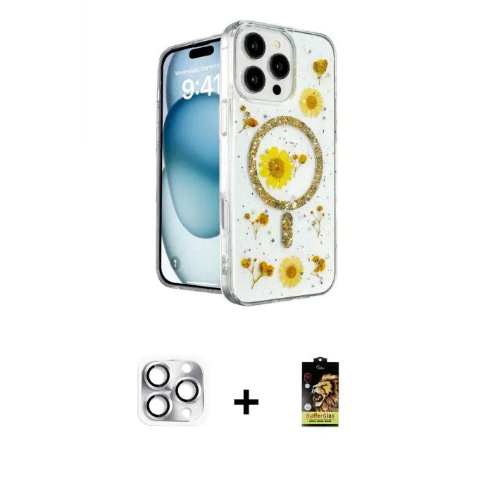 ieg™ iPhone 16 Pro Max Kılıf Kozmos Doku - Siyah Buffer Cam Ekran Koruyucu + Pers Alüminyum Kamera Lens - GS