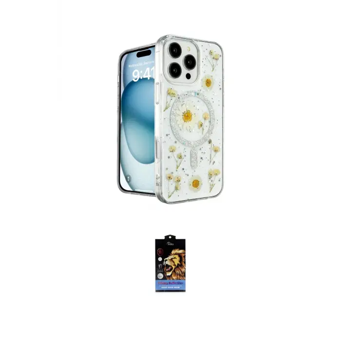 ieg™ iPhone 16 Pro Max Kılıf Kozmos Doku - Siyah Buffer Hayalet Cam Ekran Koruyucu