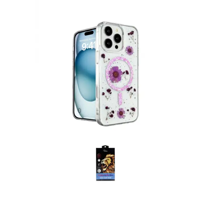 ieg™ iPhone 16 Pro Max Kılıf Kozmos Doku - Siyah Buffer Hayalet Cam Ekran Koruyucu
