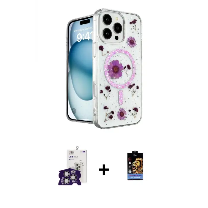 ieg™ iPhone 16 Pro Max Kılıf Kozmos Doku - Siyah Buffer Hayalet Cam Ekran Koruyucu + Bilvis Titan Kamera Lens - GS