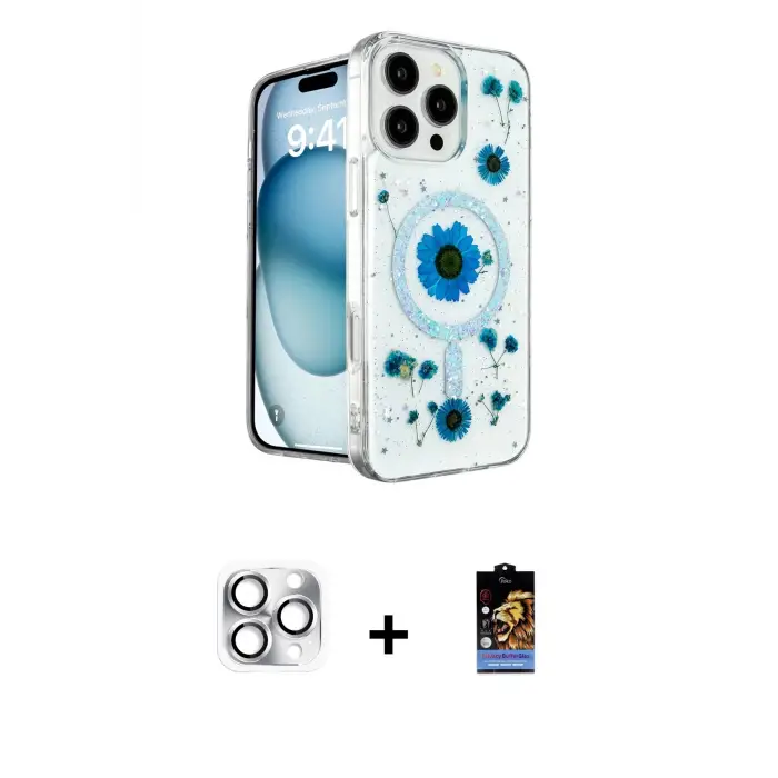 ieg™ iPhone 16 Pro Max Kılıf Kozmos Doku - Siyah Buffer Hayalet Cam Ekran Koruyucu + Pers Alüminyum Kamera Lens - GS