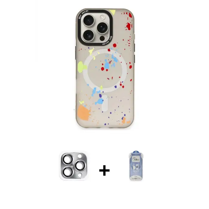 ieg™ iPhone 16 Pro Max Kılıf Kozmos Doku - Siyah Joko Magic 5D Cam + Pers Alüminyum Kamera Lens - GI