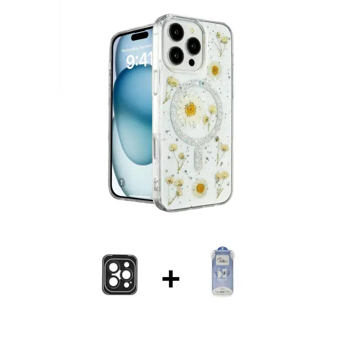 ieg™ iPhone 16 Pro Max Kılıf Kozmos Doku - Siyah Joko Magic 5D Cam + PVD Metal Kamera Lens - SH