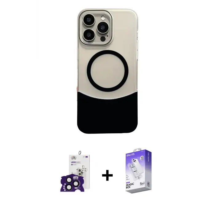 ieg™ iPhone 16 Pro Max Kılıf Kozmos Form Özel Seri - Siyah Bilvis 5in1 3D Magic Cam Ekran Koruyucu + Bilvis Titan Kamera Lens - SH