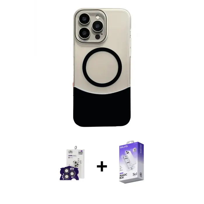 ieg™ iPhone 16 Pro Max Kılıf Kozmos Form Özel Seri - Siyah Bilvis 5in1 3D Magic Cam Ekran Koruyucu + Bilvis Titan Kamera Lens - TMGI