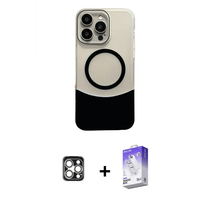 ieg™ iPhone 16 Pro Max Kılıf Kozmos Form Özel Seri - Siyah Bilvis 5in1 3D Magic Cam Ekran Koruyucu + PVD Metal Kamera Lens - GS