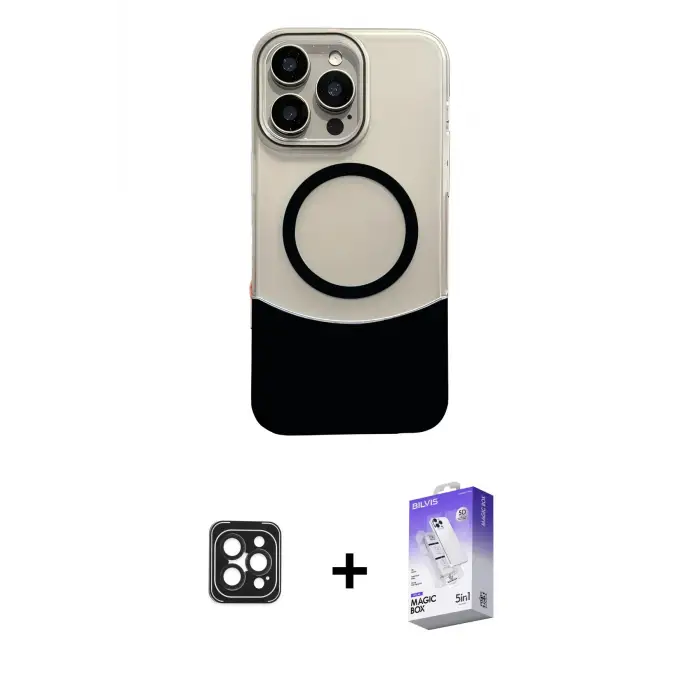 ieg™ iPhone 16 Pro Max Kılıf Kozmos Form Özel Seri - Siyah Bilvis 5in1 3D Magic Cam Ekran Koruyucu + PVD Metal Kamera Lens - SH