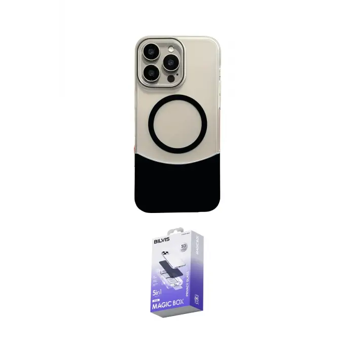 ieg™ iPhone 16 Pro Max Kılıf Kozmos Form Özel Seri - Siyah Bilvis 5in1 5D Magic Hayalet Cam Ekran Koruyucu