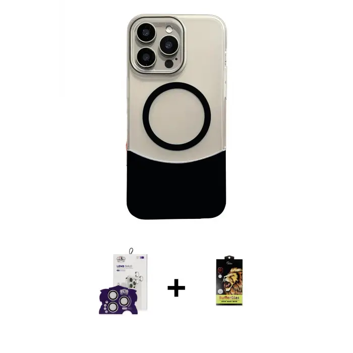 ieg™ iPhone 16 Pro Max Kılıf Kozmos Form Özel Seri - Siyah Buffer Cam Ekran Koruyucu + Bilvis Titan Kamera Lens - GS