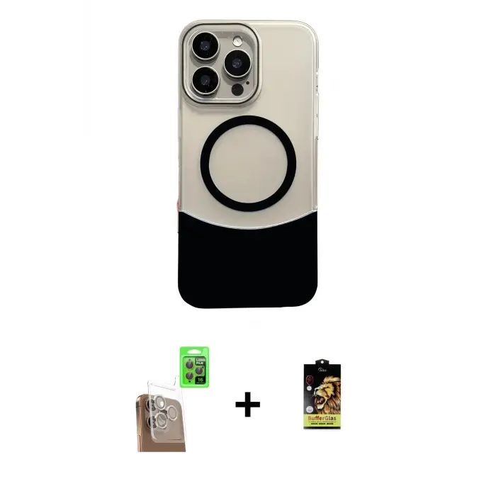 ieg™ iPhone 16 Pro Max Kılıf Kozmos Form Özel Seri - Siyah Buffer Cam Ekran Koruyucu + Raze Metal Kamera Lens - CLTM