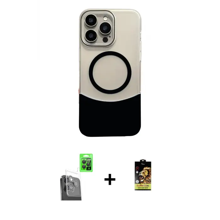 ieg™ iPhone 16 Pro Max Kılıf Kozmos Form Özel Seri - Siyah Buffer Cam Ekran Koruyucu + Raze Metal Kamera Lens - SH