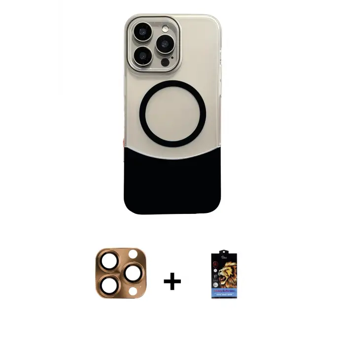 ieg™ iPhone 16 Pro Max Kılıf Kozmos Form Özel Seri - Siyah Buffer Hayalet Cam Ekran Koruyucu + Pers Alüminyum Kamera Lens - CLTM