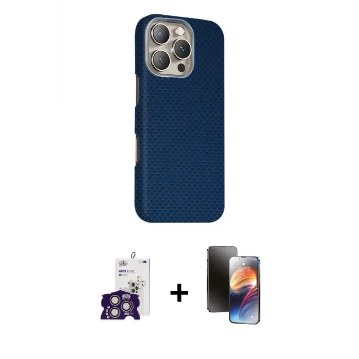 ieg™ iPhone 16 Pro Max Kılıf Kozmos Klasik Prime - Siyah 3D Antistatik Mat Seramik Nano Ekran Koruyucu + Bilvis Titan Kamera Lens - GS