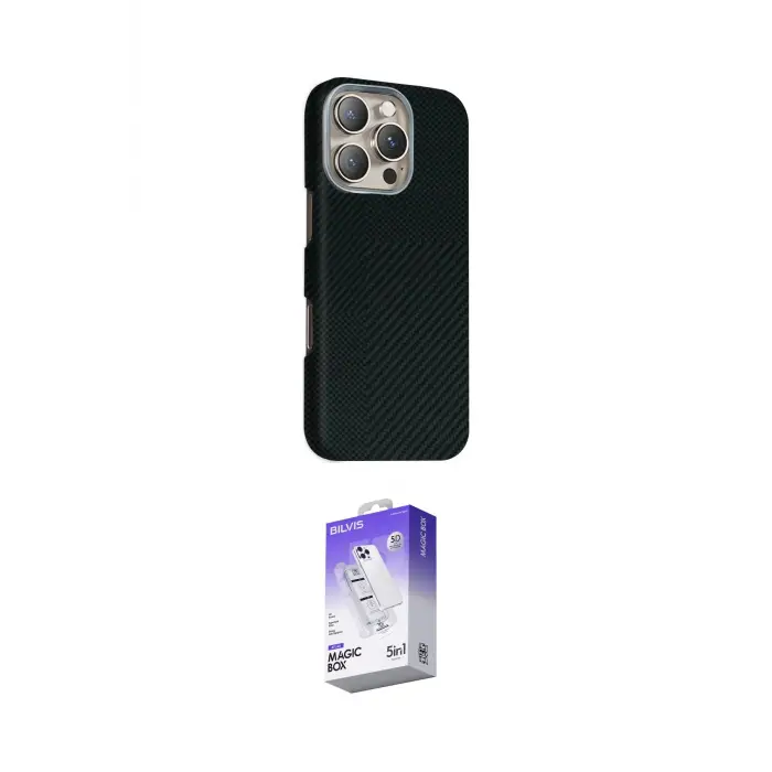 ieg™ iPhone 16 Pro Max Kılıf Kozmos Klasik Prime - Siyah Bilvis 5in1 3D Magic Cam Ekran Koruyucu