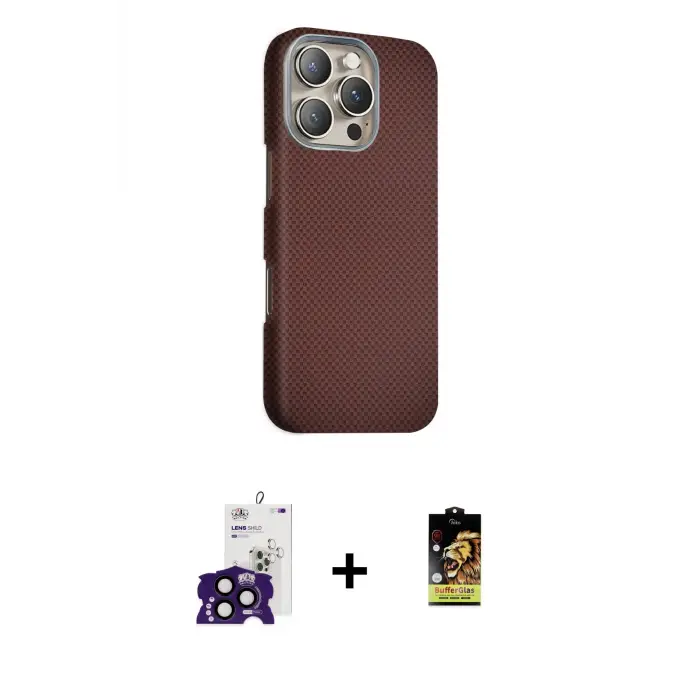 ieg™ iPhone 16 Pro Max Kılıf Kozmos Klasik Prime - Siyah Buffer Cam Ekran Koruyucu + Bilvis Titan Kamera Lens - SH
