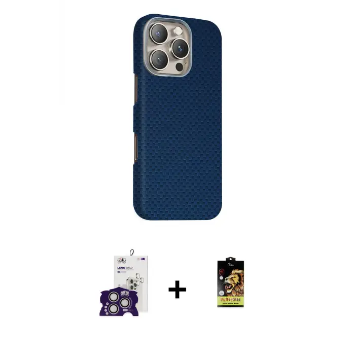 ieg™ iPhone 16 Pro Max Kılıf Kozmos Klasik Prime - Siyah Buffer Cam Ekran Koruyucu + Bilvis Titan Kamera Lens - GS