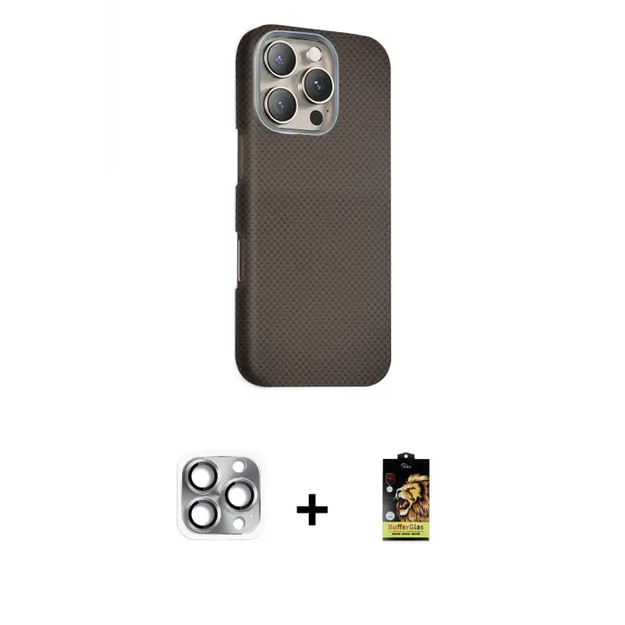 ieg™ iPhone 16 Pro Max Kılıf Kozmos Klasik Prime - Siyah Buffer Cam Ekran Koruyucu + Pers Alüminyum Kamera Lens - GI