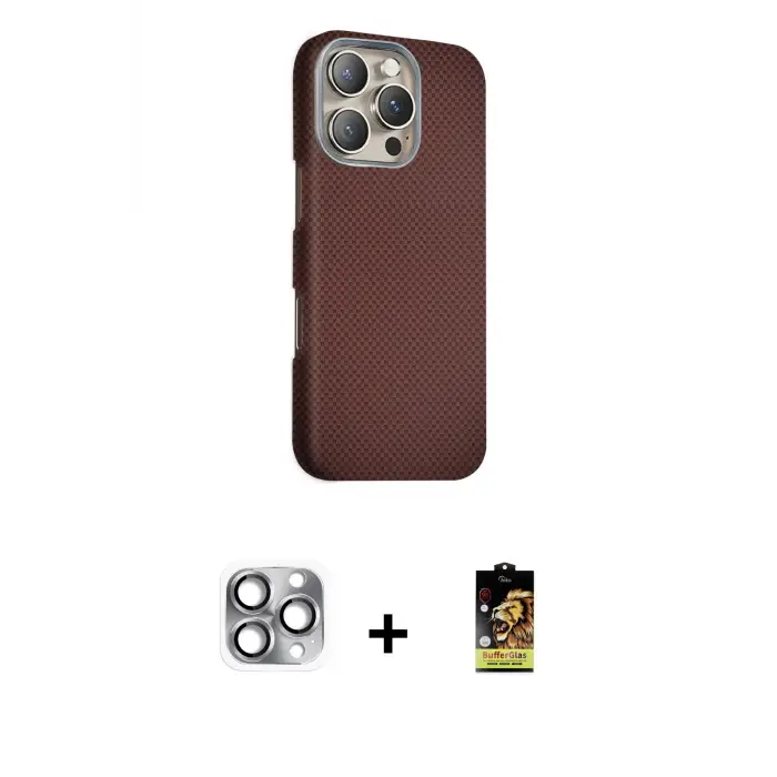 ieg™ iPhone 16 Pro Max Kılıf Kozmos Klasik Prime - Siyah Buffer Cam Ekran Koruyucu + Pers Alüminyum Kamera Lens - GI