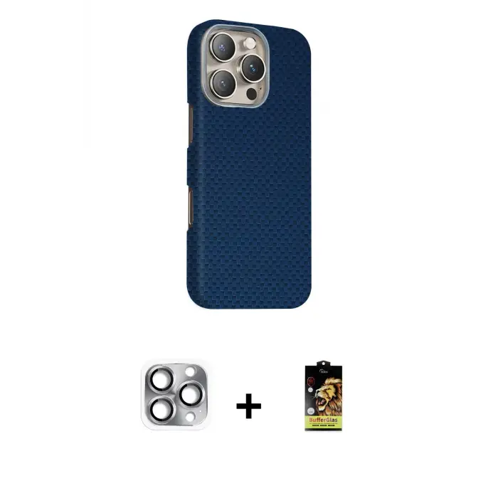 ieg™ iPhone 16 Pro Max Kılıf Kozmos Klasik Prime - Siyah Buffer Cam Ekran Koruyucu + Pers Alüminyum Kamera Lens - GI