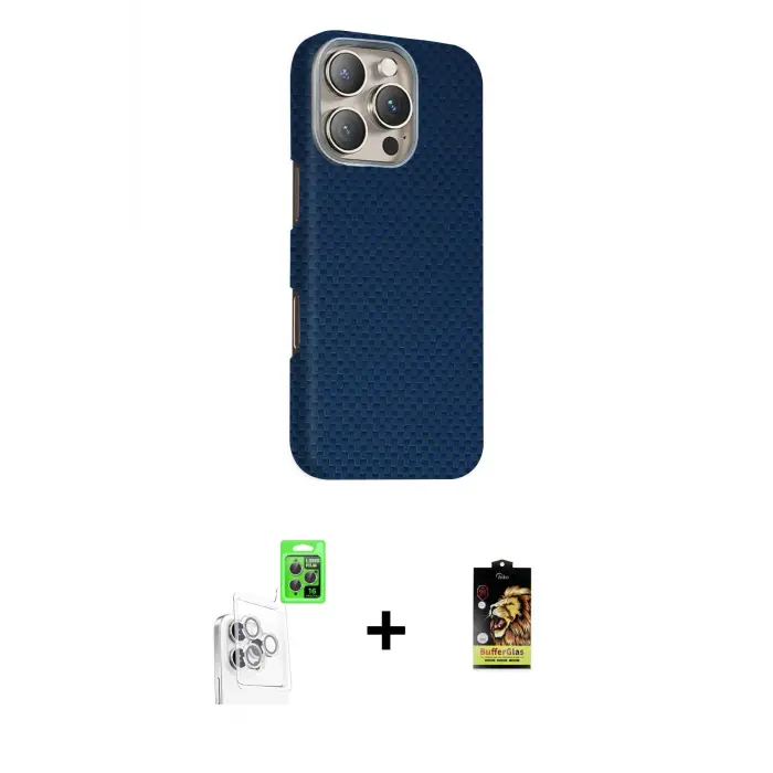 ieg™ iPhone 16 Pro Max Kılıf Kozmos Klasik Prime - Siyah Buffer Cam Ekran Koruyucu + Raze Metal Kamera Lens - BZ
