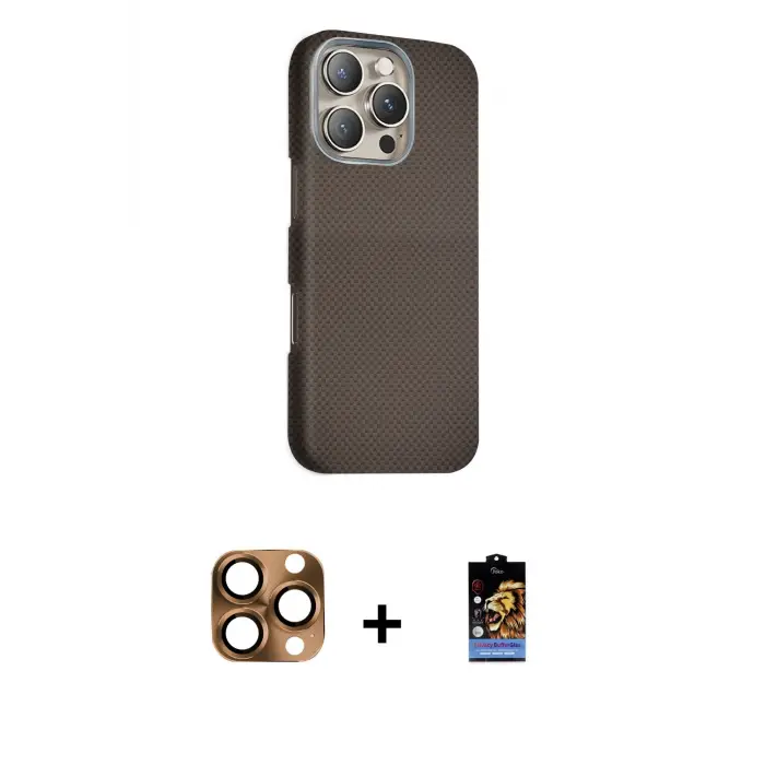 ieg™ iPhone 16 Pro Max Kılıf Kozmos Klasik Prime - Siyah Buffer Hayalet Cam Ekran Koruyucu + Pers Alüminyum Kamera Lens - CLTM