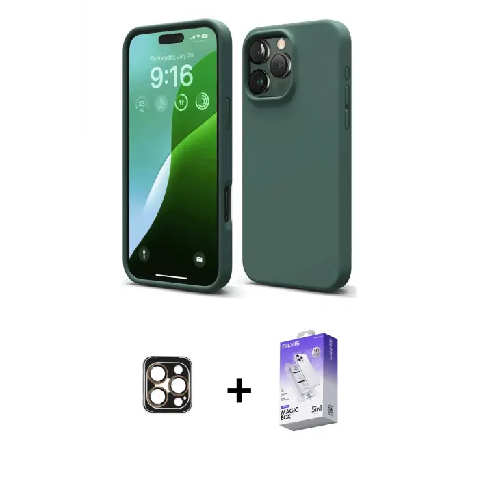 ieg™ iPhone 16 Pro Max Kılıf Kozmos Yansıma Özel Seri - Siyah Bilvis 5in1 3D Magic Cam Ekran Koruyucu + PVD Metal Kamera Lens - GD