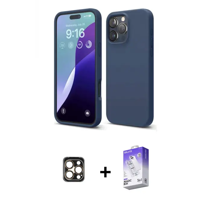 ieg™ iPhone 16 Pro Max Kılıf Kozmos Yansıma Özel Seri - Siyah Bilvis 5in1 3D Magic Cam Ekran Koruyucu + PVD Metal Kamera Lens - GD