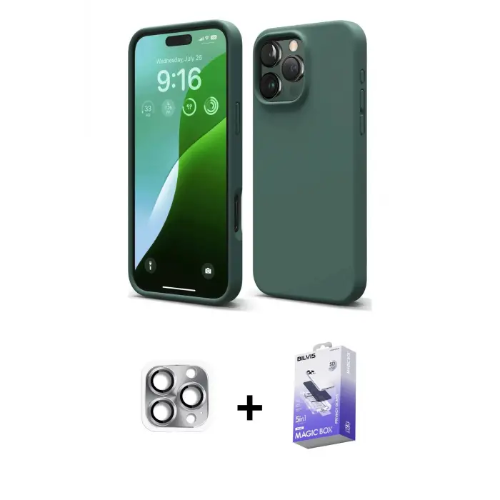 ieg™ iPhone 16 Pro Max Kılıf Kozmos Yansıma Özel Seri - Siyah Bilvis 5in1 5D Magic Hayalet Cam Ekran Koruyucu + Pers Alüminyum Kamera Lens - GI