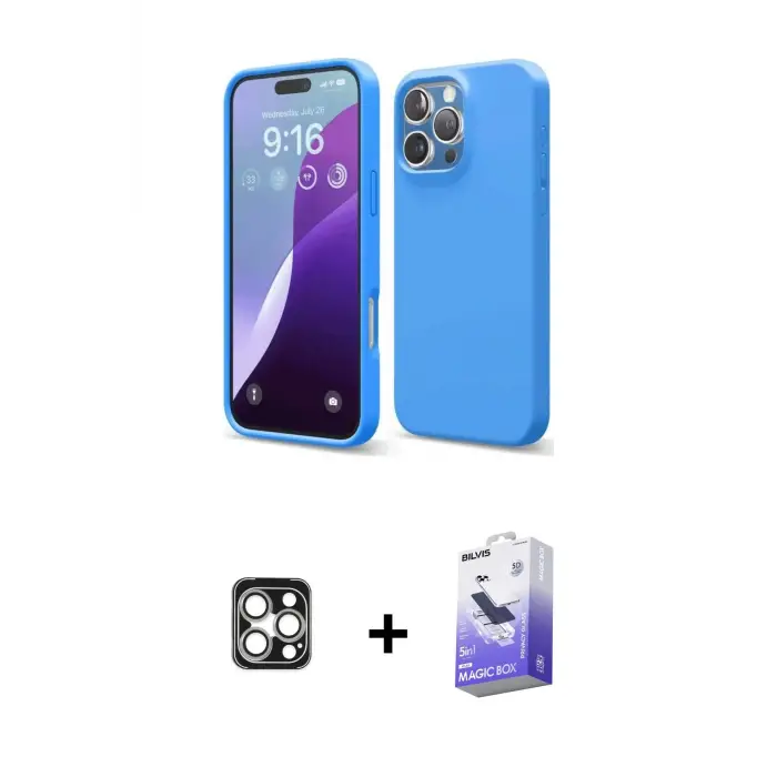 ieg™ iPhone 16 Pro Max Kılıf Kozmos Yansıma Özel Seri - Siyah Bilvis 5in1 5D Magic Hayalet Cam Ekran Koruyucu + PVD Metal Kamera Lens - GS