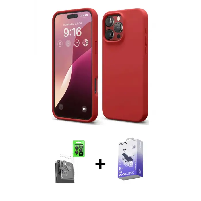 ieg™ iPhone 16 Pro Max Kılıf Kozmos Yansıma Özel Seri - Siyah Bilvis 5in1 5D Magic Hayalet Cam Ekran Koruyucu + Raze Metal Kamera Lens - SH